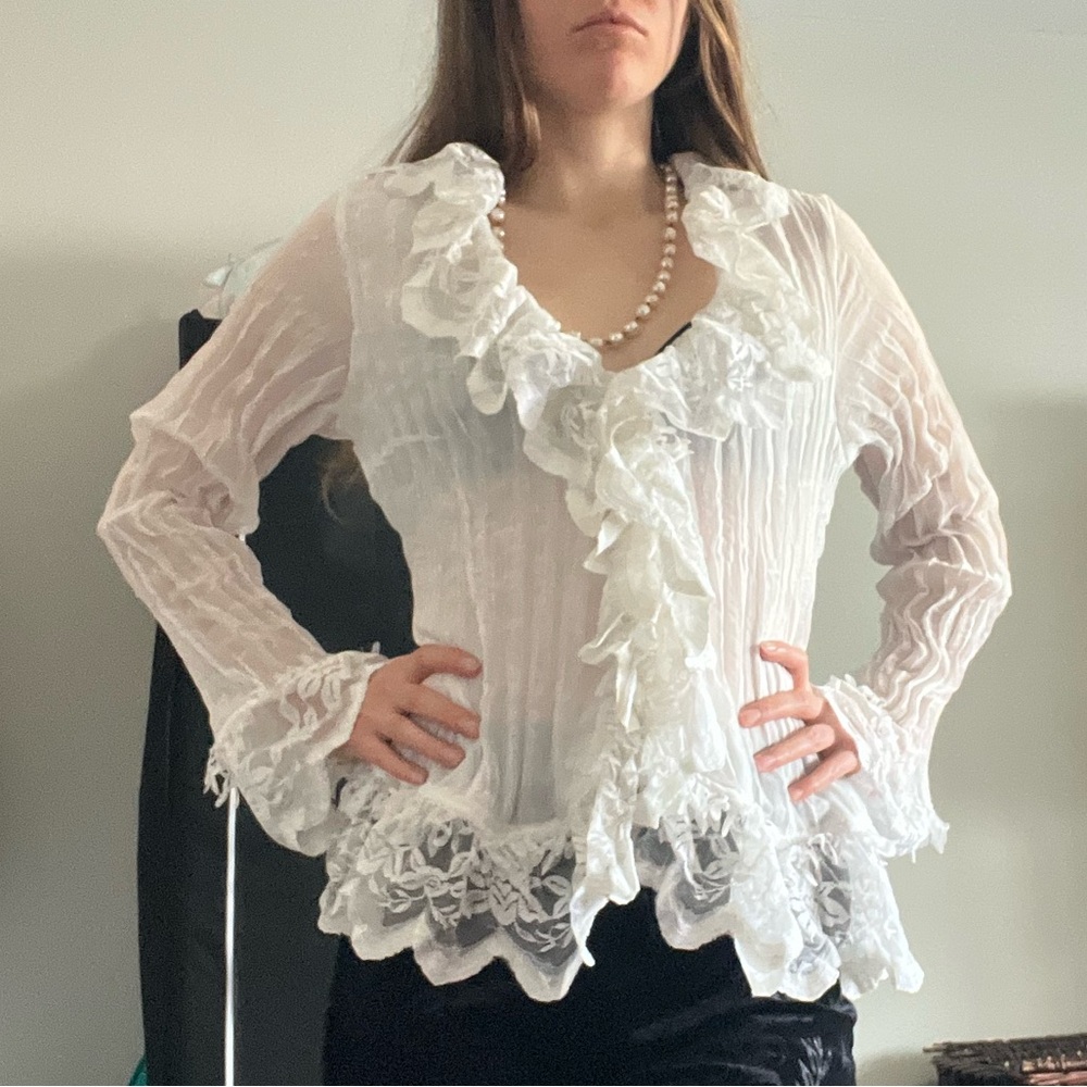 Vintage Lace White ruffle blouse flare sleeves Andrea Rosati